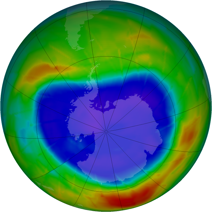 Antarctic ozone map for 11 September 2009